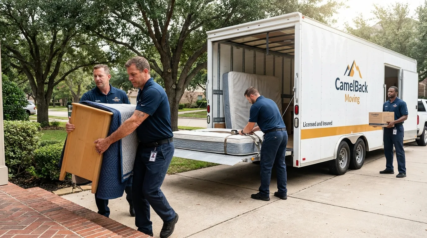 Crew loading residential truck for cross-state move from Oneida, NY